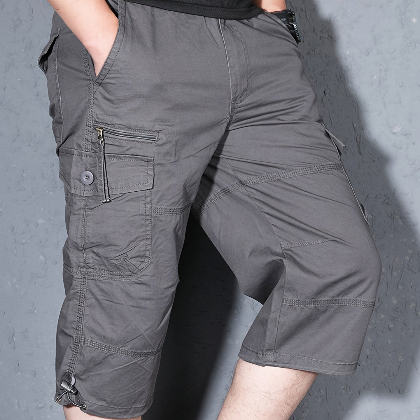 Men's Cotton Cargo Shorts with Pockets, 3/4 Length, Casual Summer Wear