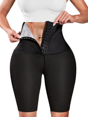 Women's High-Waisted Sauna Sweat Shorts Tummy Control Slimming Workout Leggings Black Polyester Elastane