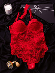 Women's Lace Teddy with Cut-Out Back and Thong Bodysuit Lingerie