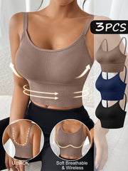 Plus Size Sports Bras Pack High-Stretch Ribbed Tank Tops Wireless Breathable for Yoga Running Black Navy Beige