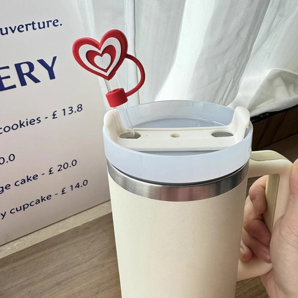 Heart-Shaped Silicone Straw Stopper for Cups with Dust-Proof Spill-Resistant Cover
