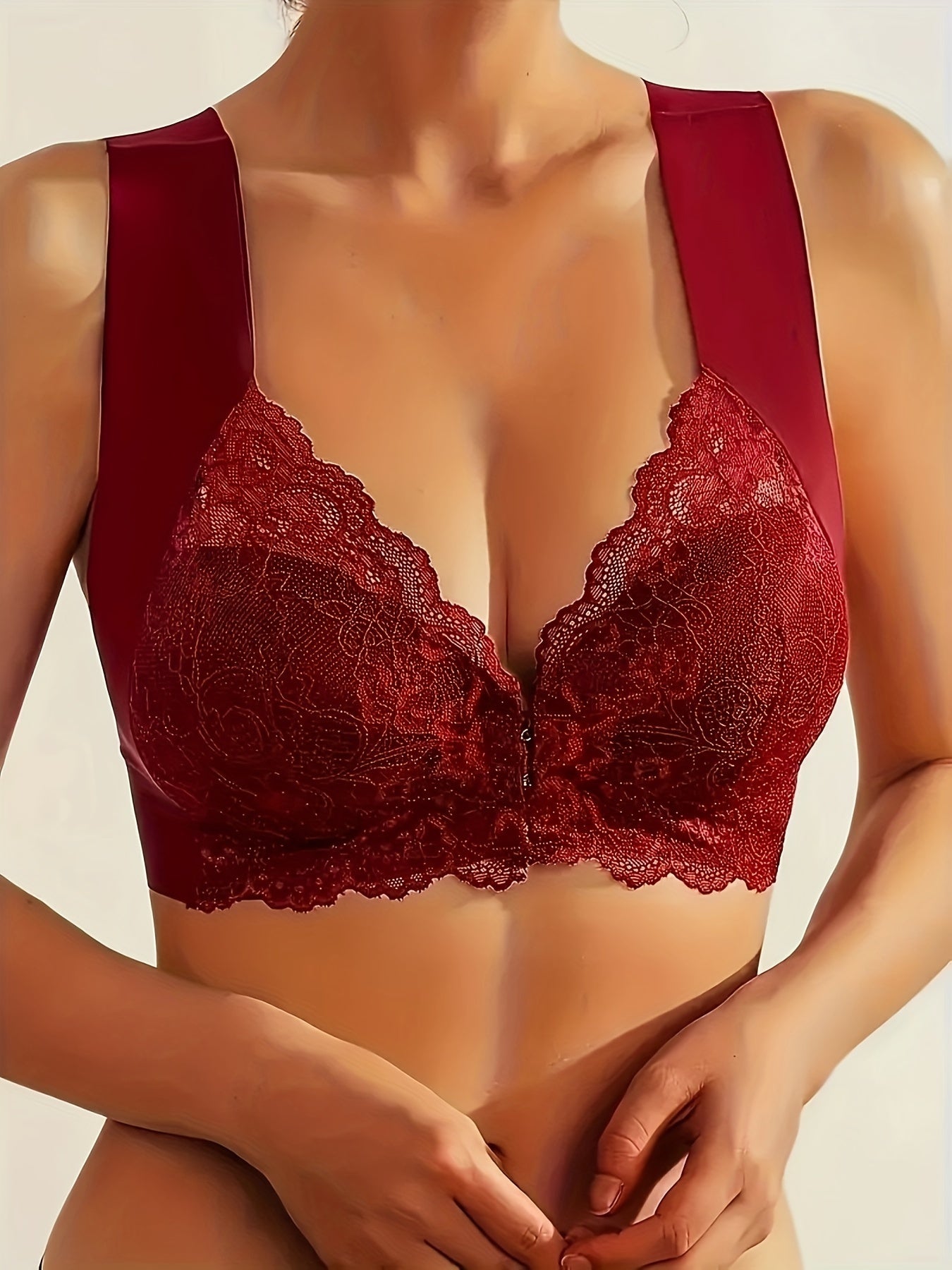 Sostén push-up de encaje con relleno no removible, sin costuras, espalda negra, poliéster y elastano, para mujer