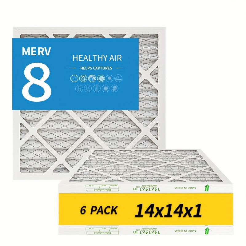 Paquete de 6 filtros de aire plisados 14x14x1 MERV 8 para sistemas HVAC y de aire acondicionado