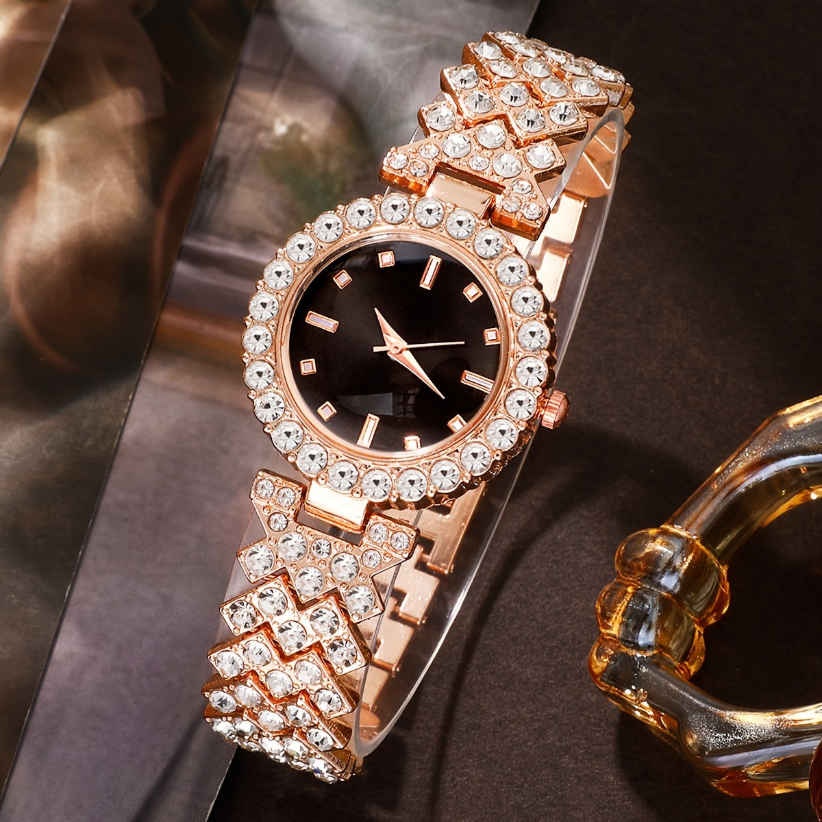 5 ta ayollar uchun retro kvarts soatlari va kristal zargarlik buyumlari to'plami