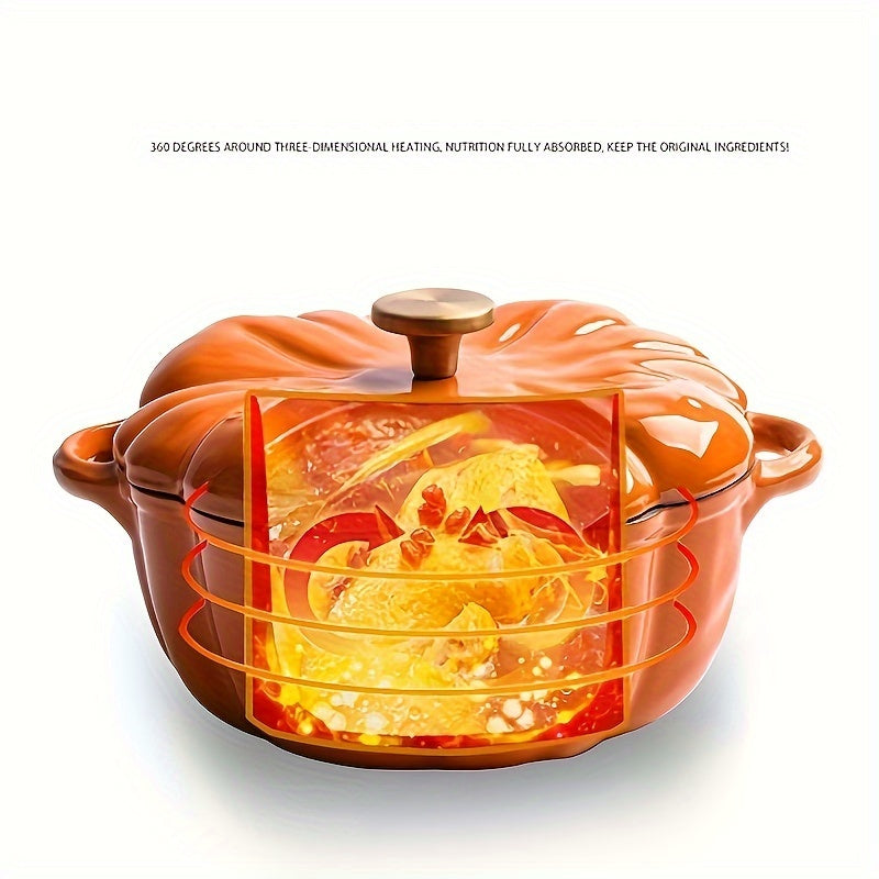 Enamel Cast Iron Pumpkin Pot for Soups and Casseroles Induction Compatible
