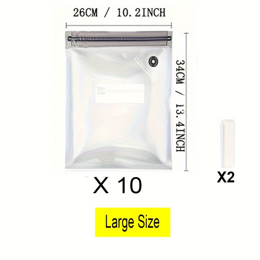 12-pack vacuum food storage bags with zipper, includes 10 bags 2 clips