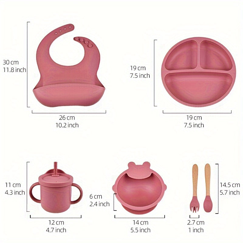 Juego de alimentación para bebés de silicona no tóxica para niños de 0 a 3 años, incluye plato, cuenco, taza, babero y utensilios