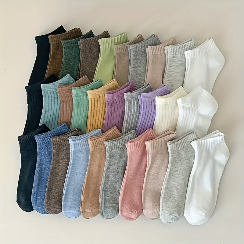 Women's Knitted Fabric Boat Socks 20 Pairs Fall Winter Solid Color Comfortable