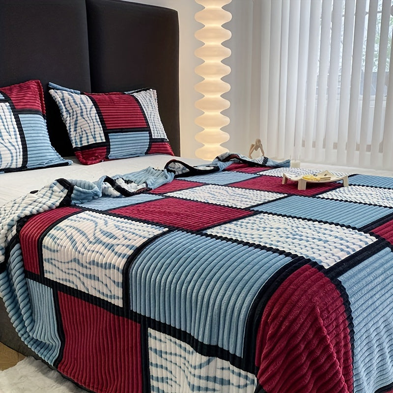 Soft Plush Striped Throw Blanket for Couch Bed and Camping, Dry Clean Recommended