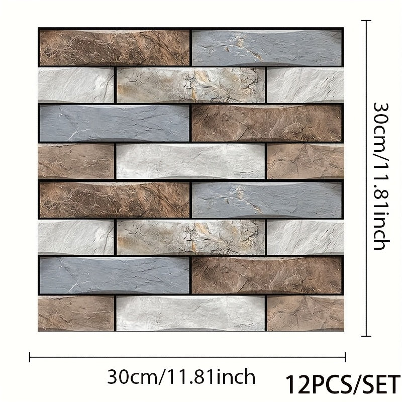 12 o'z-o'zini yopishtiradigan 3D devor paneli plitkalar, yashash xonasi va hammom uchun bezak, yaltiroq, suv o'tkazmaydigan