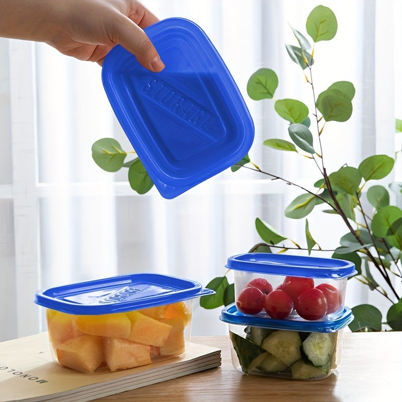 10-Piece Reusable Clear Plastic Food Storage Containers with Blue Lids for Kitchen Snacks and Produce