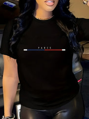 Plus Size Women’s Sporty T-Shirt Polyester Blue Red Stripes Crew Neck