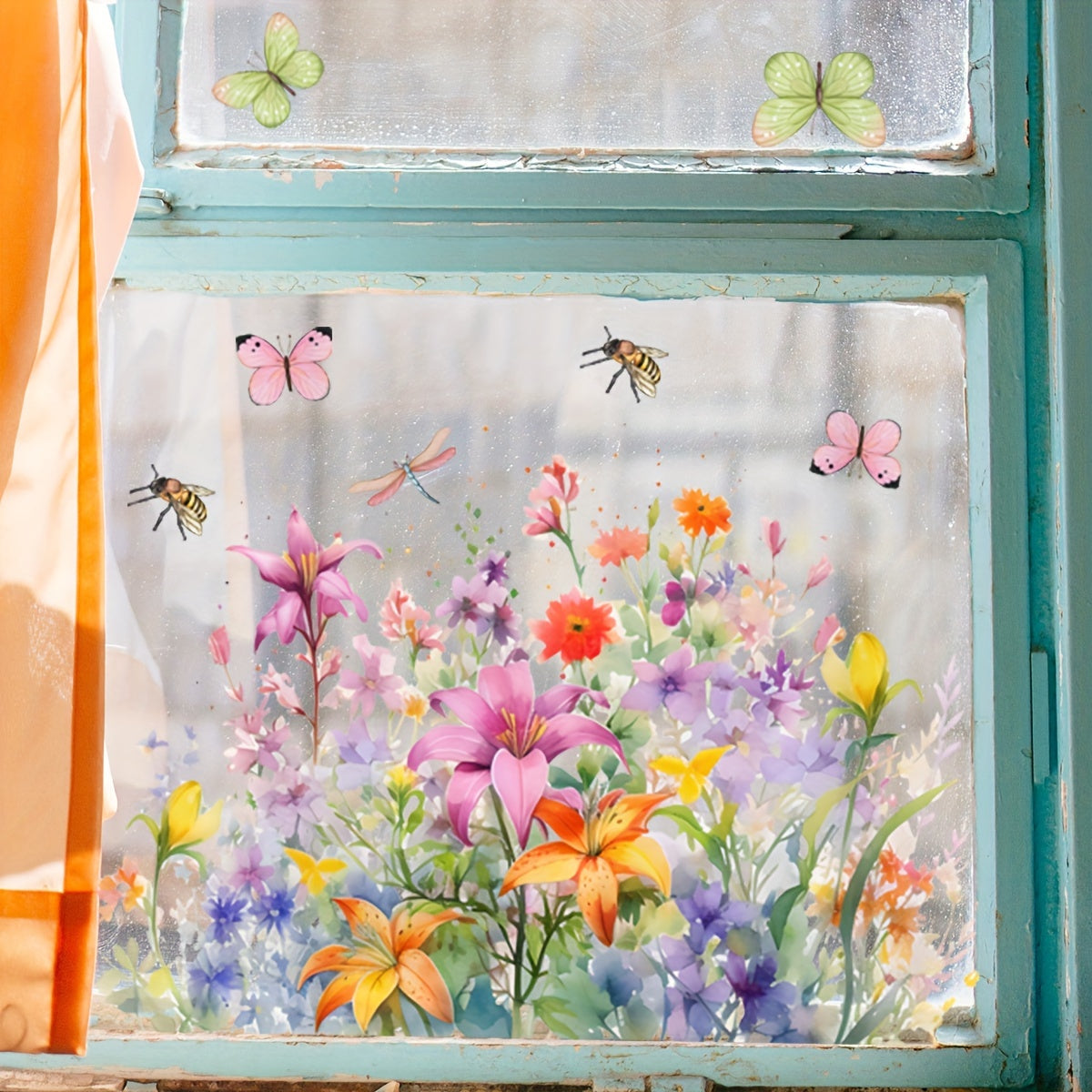 Colorful Floral Butterfly Window Decal 29.97x19.99cm Wall Decor for Living Room Bedroom