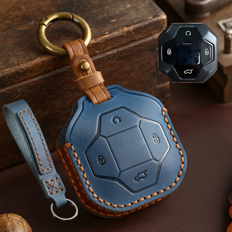 Universal PU Car Key Fob Cover Fit for Smart Key with Chain and Button Protector