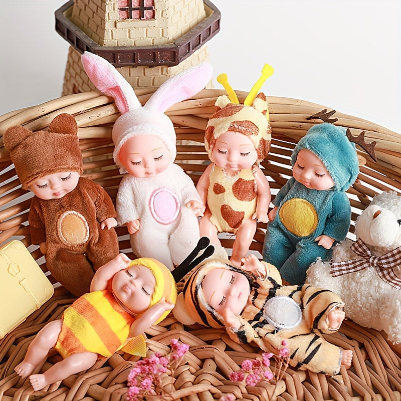 Mini Reborn Animal Doll for Kids 3-6 Pastel PVC Soft Toy with Clothes and Hat