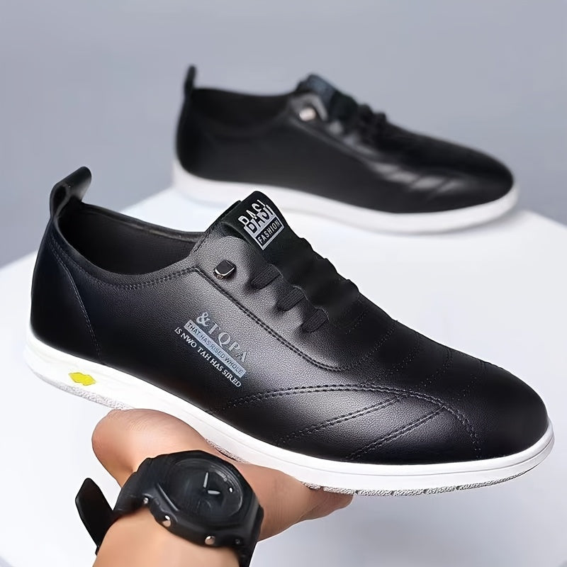Men's Black and White Lace-Up Sneakers Rubber Sole Casual Running Low Top