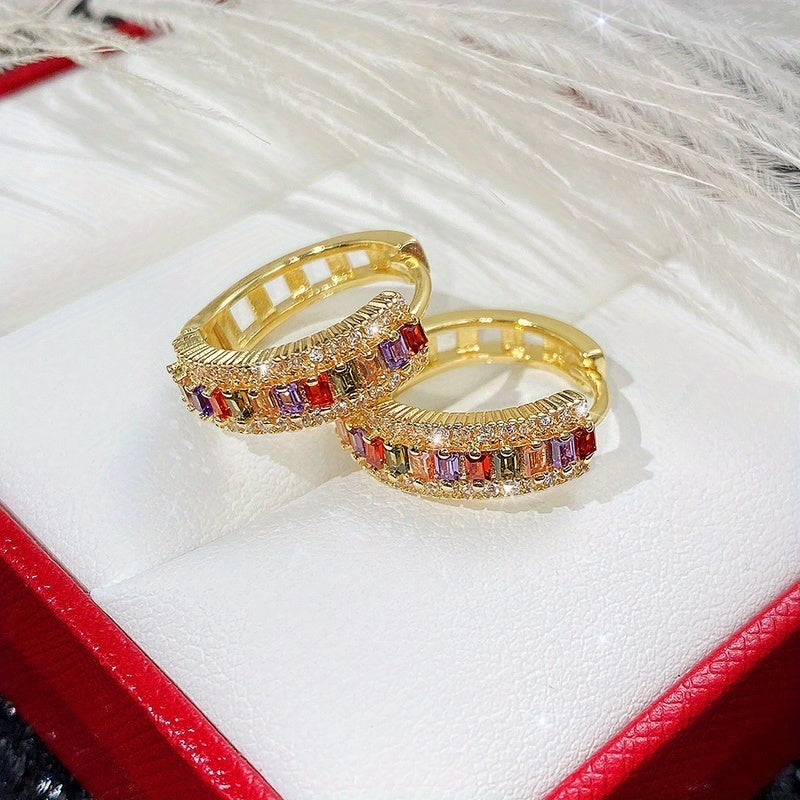 Women's Hoop Earrings Rectangle Cut Topaz Zircon Gold Plated Jewelry