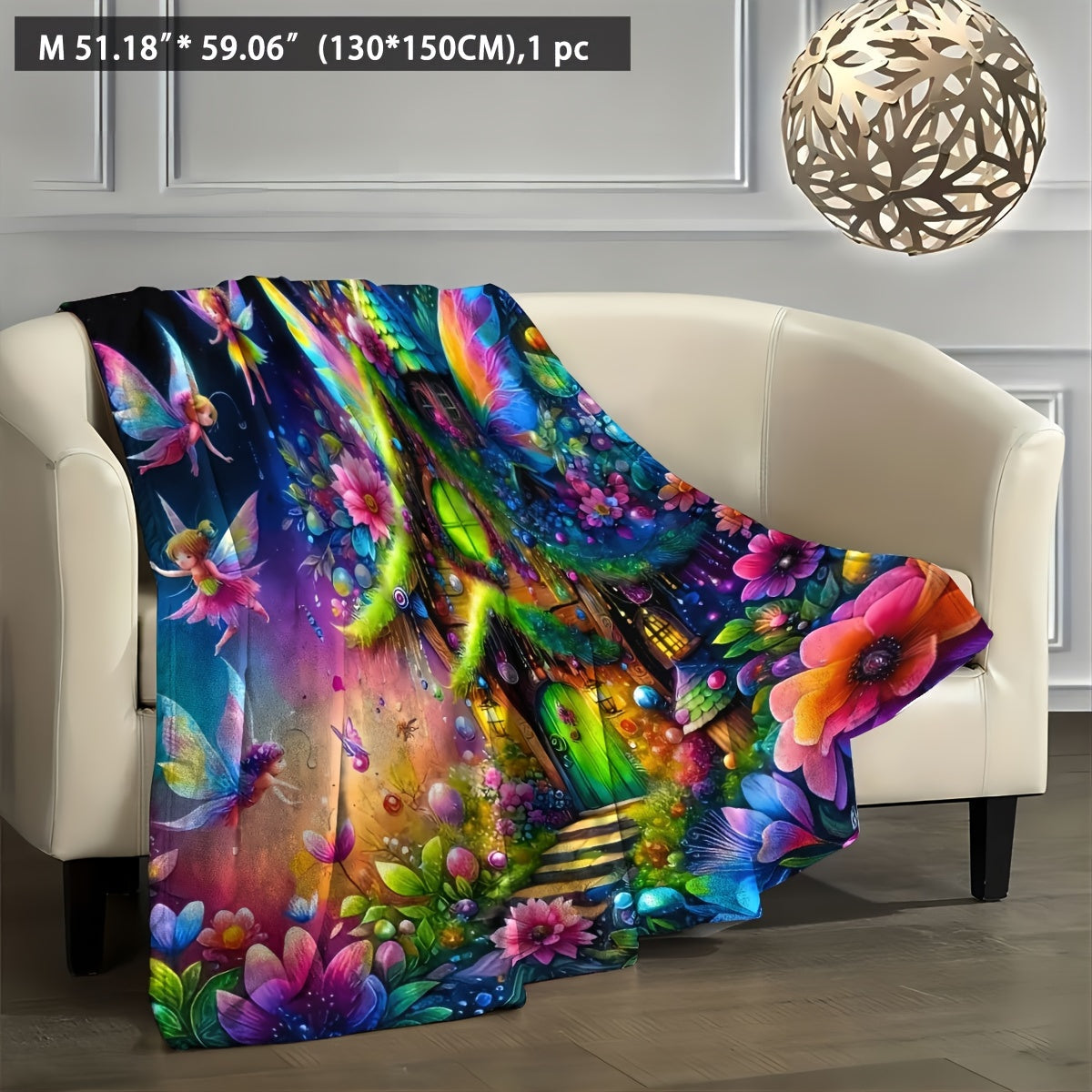 Geometric Fairy House Digital Print Blanket 65x65 Inches Polyester Lightweight All Seasons