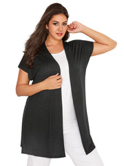 Plus Size Women's Loose Casual Cardigan with Side Splits and Grown-On Sleeve