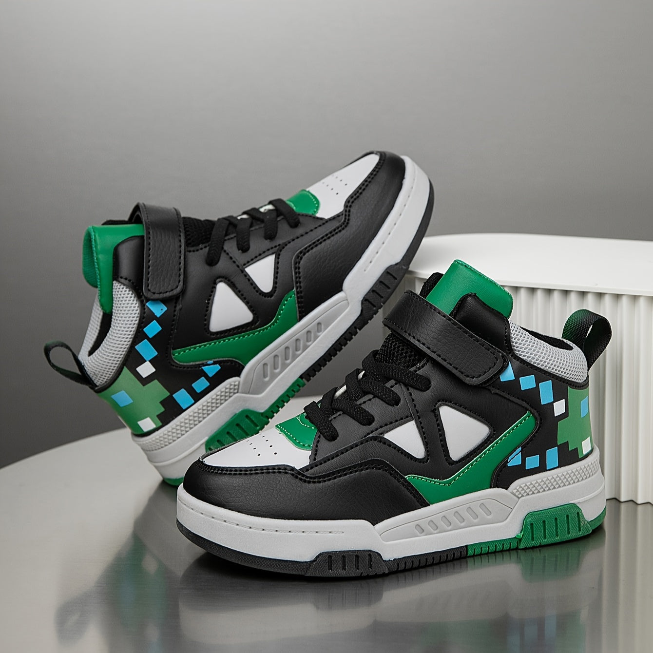 Детские высокие кроссовки с геометрическим принтом, дышащие, нескользящие, повседневные беговые туфли