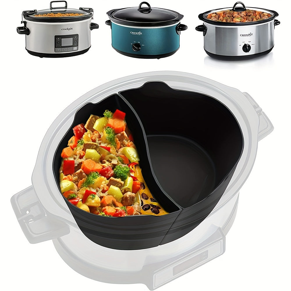 6 kvartlik sekin pishirish uchun qoplama, qayta ishlatiladigan silikondan bo'lingan bo'linma bilan, idishga mos, BPAsiz