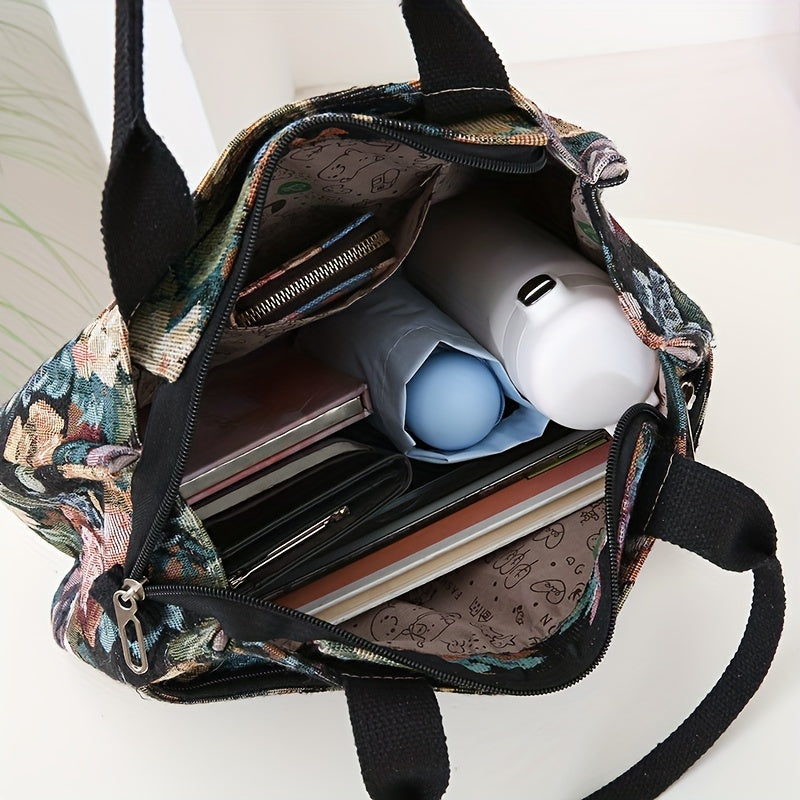 Thickened Knitted Jacquard Fabric Handbag for Office Shopping Outdoor Use in Red Black Khaki Green