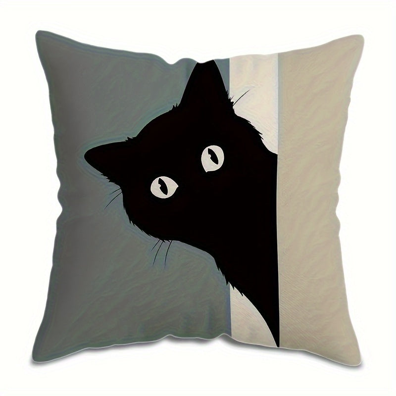 Black Cat Throw Pillow Cover 44.96x44.96cm Modern Farmhouse Decorative Cushion Case with Zipper Machine Washable