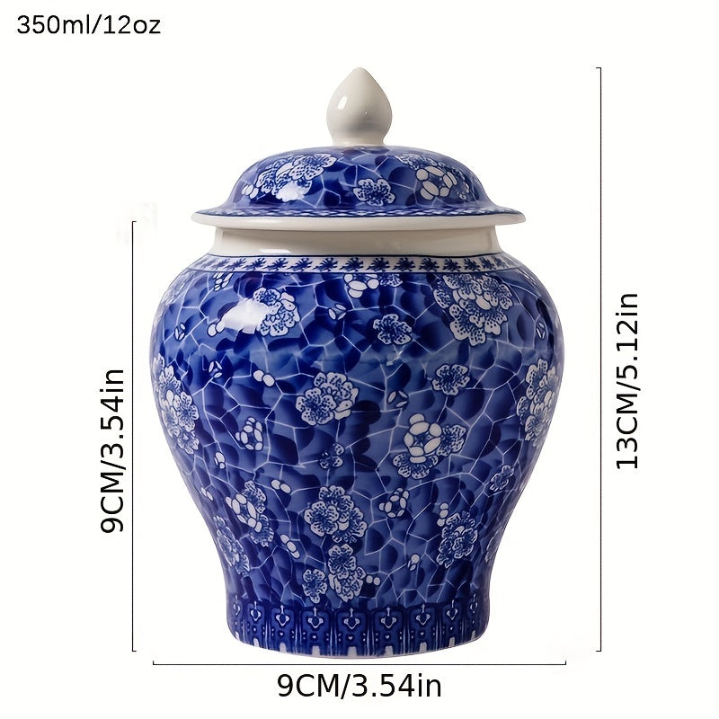 Blue and White Porcelain Tea Storage Jar 350ml with Lid for Black and Pu'er Tea