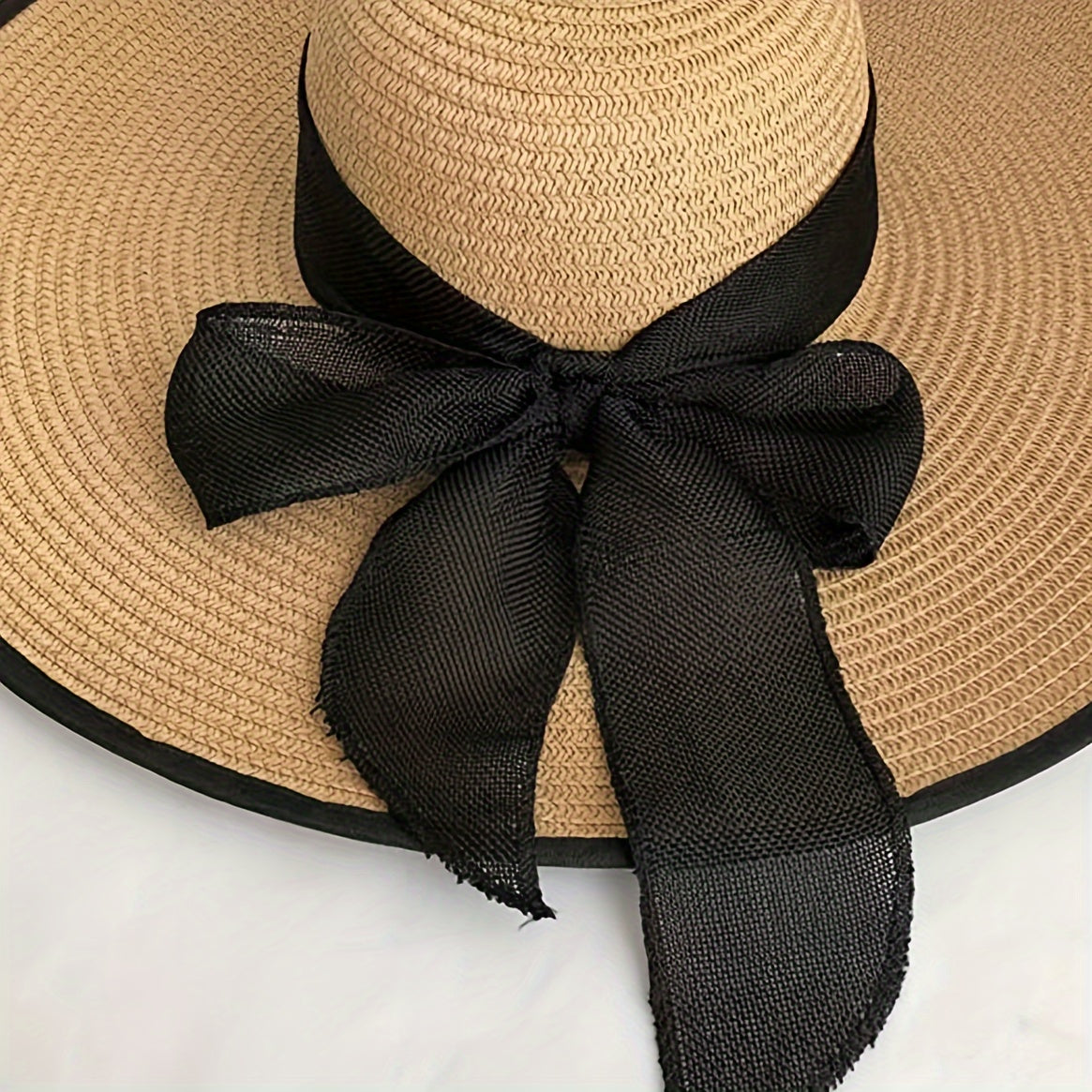 Women's Straw Wide Brim Sun Hat with Bow for Beach and Outdoor Sun Protection