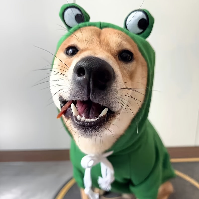 Cute Frog-Themed Pet Hoodie for Small Cats All-Season Knit Fabric