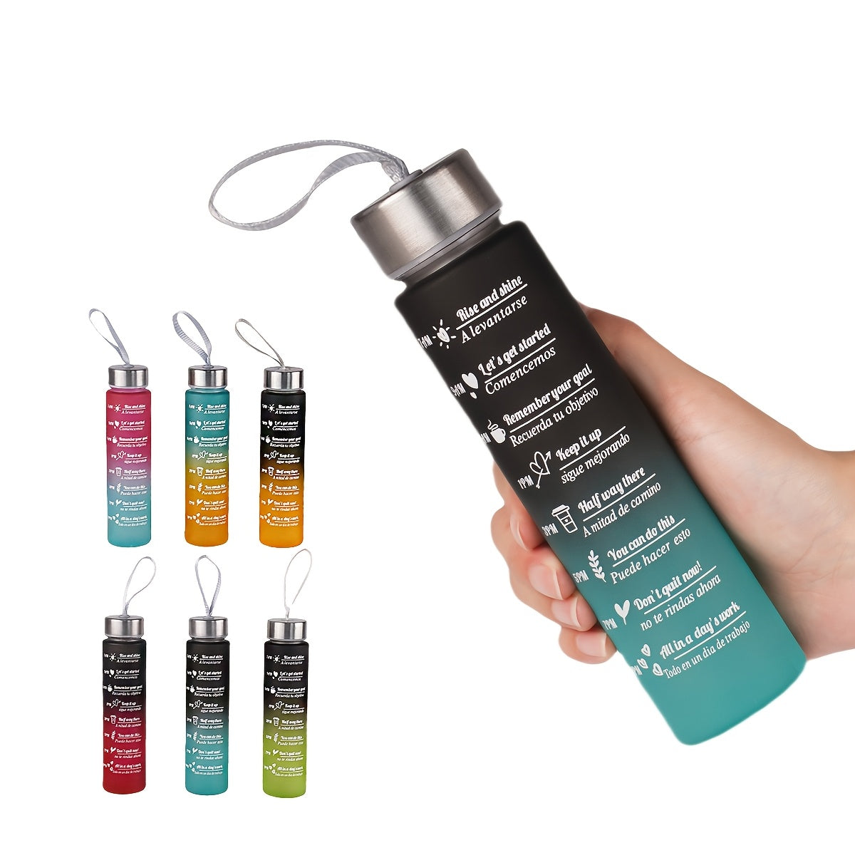 10oz gradient rangli suv shishasi, toʻqilgan tashish kamar bilan, oqib ketmaydigan, sayohat uchun portativ, yugurish va velosiped uchun