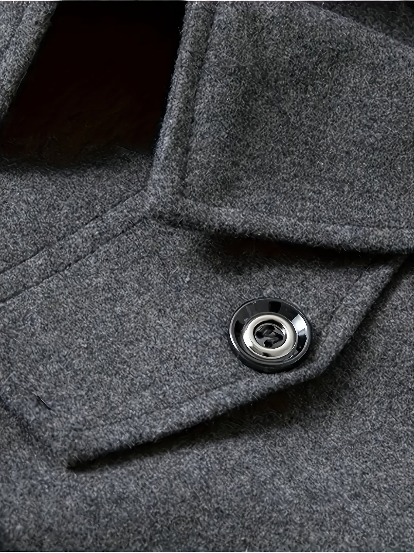 1 dona Erkaklar uchun Katta O'lchamdagi Tweed Qora Yalpiz Palto, Ikki Qopqoq, Bir xil Rang, Tugma va Cho'ntak Tafsilotlari, Kuz/Qish uchun Tor Fit