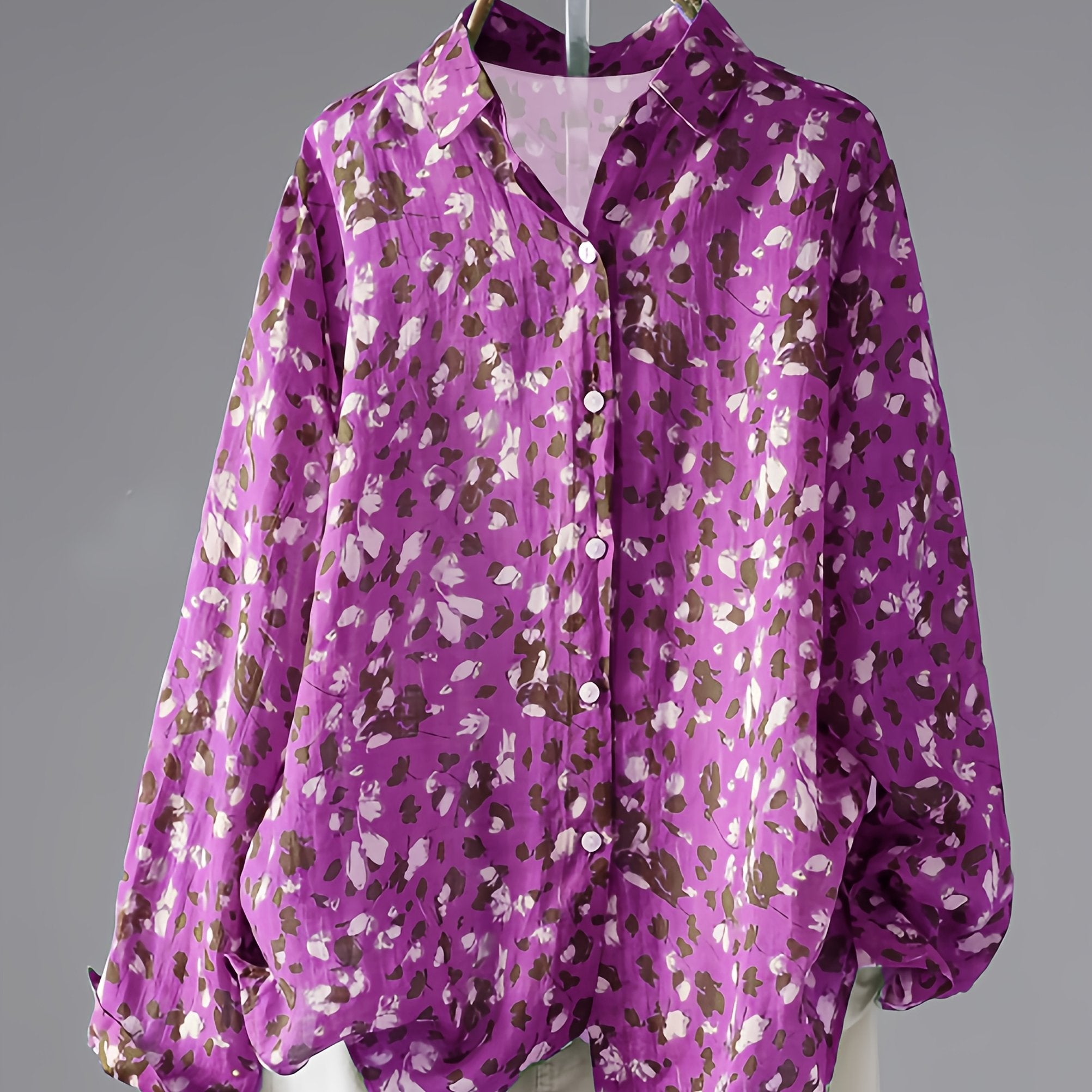 Women's Large Size Printed Long Sleeve Shirt Casual Fashion Elegant