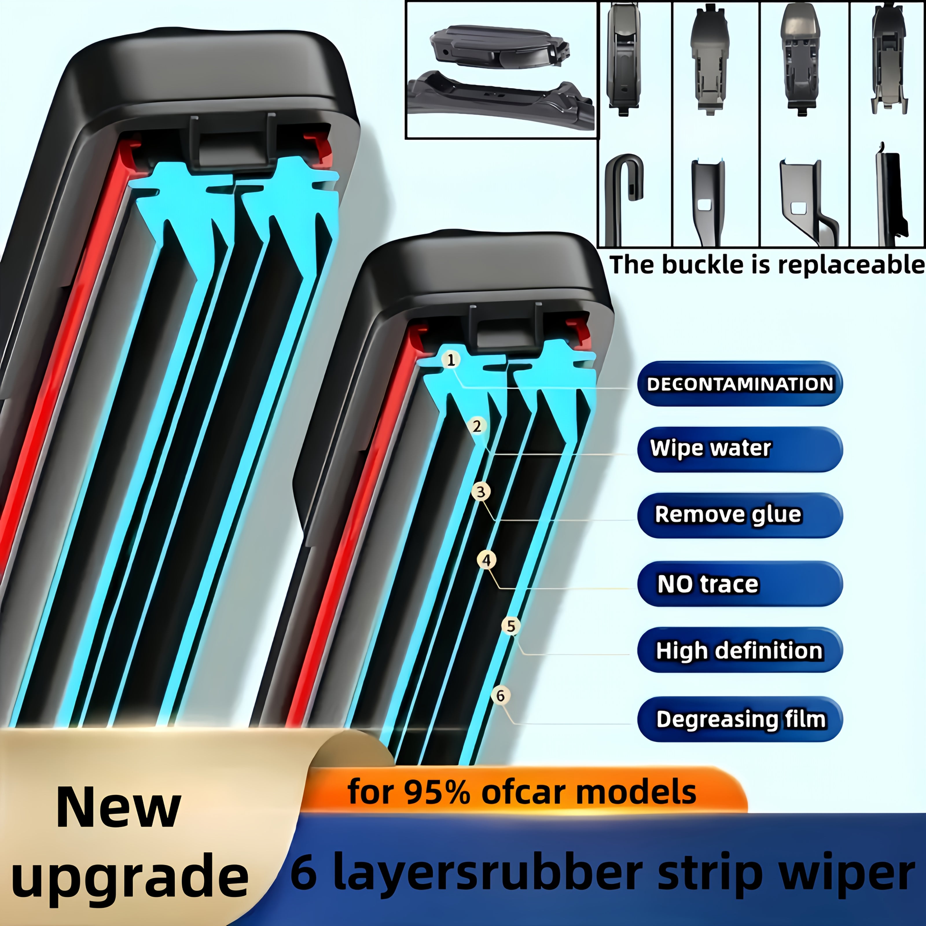 Car Windshield Wiper Blade Set with 4 Adapters, Durable Rubber, 35.56–71.12cm
