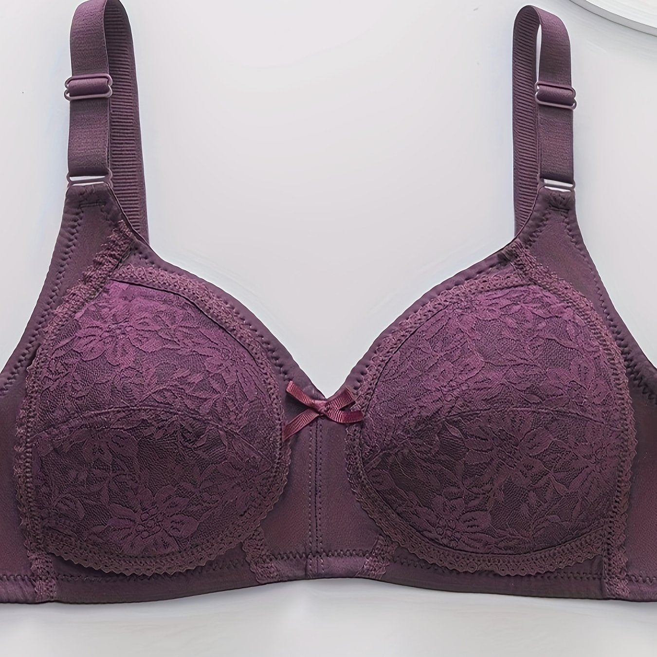 Plus Size Wireless Lace Push-Up Bra with Triple Hook Closure Breathable Nylon Spandex