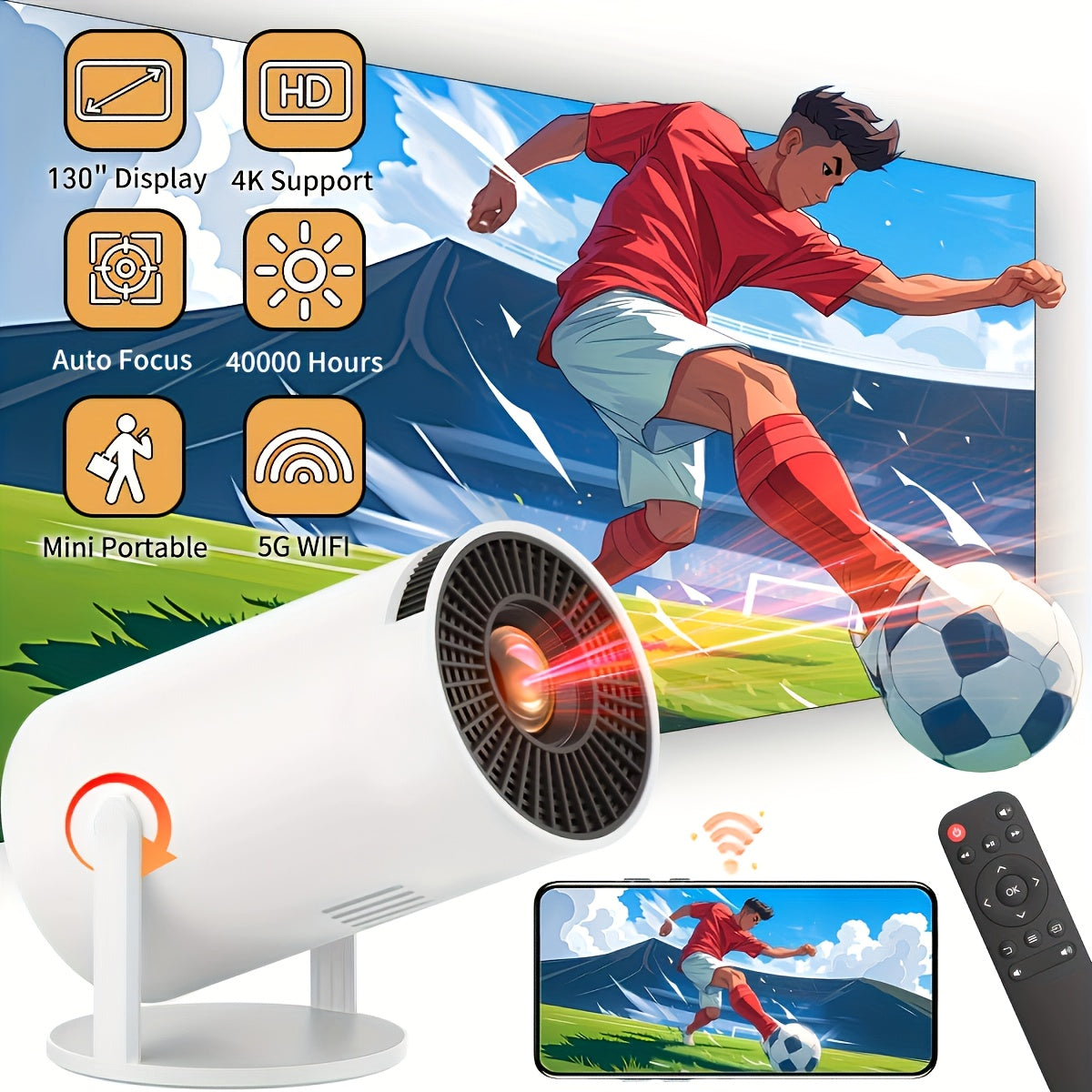 Portable 1080P Projector with Wireless Bluetooth Android Support High Brightness