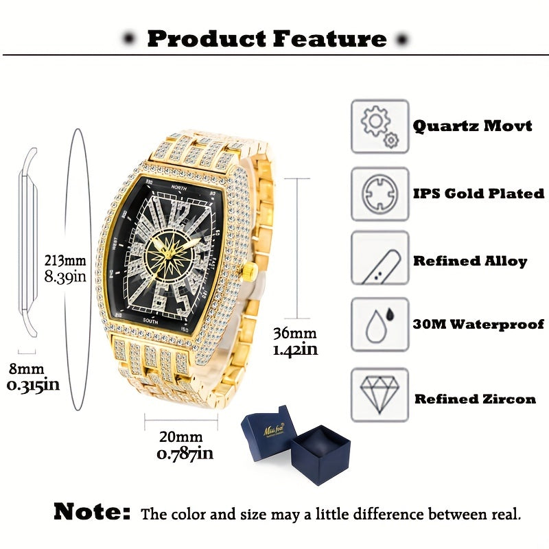 Men's Hip Hop Quartz Watch Stylish Trendy Gift