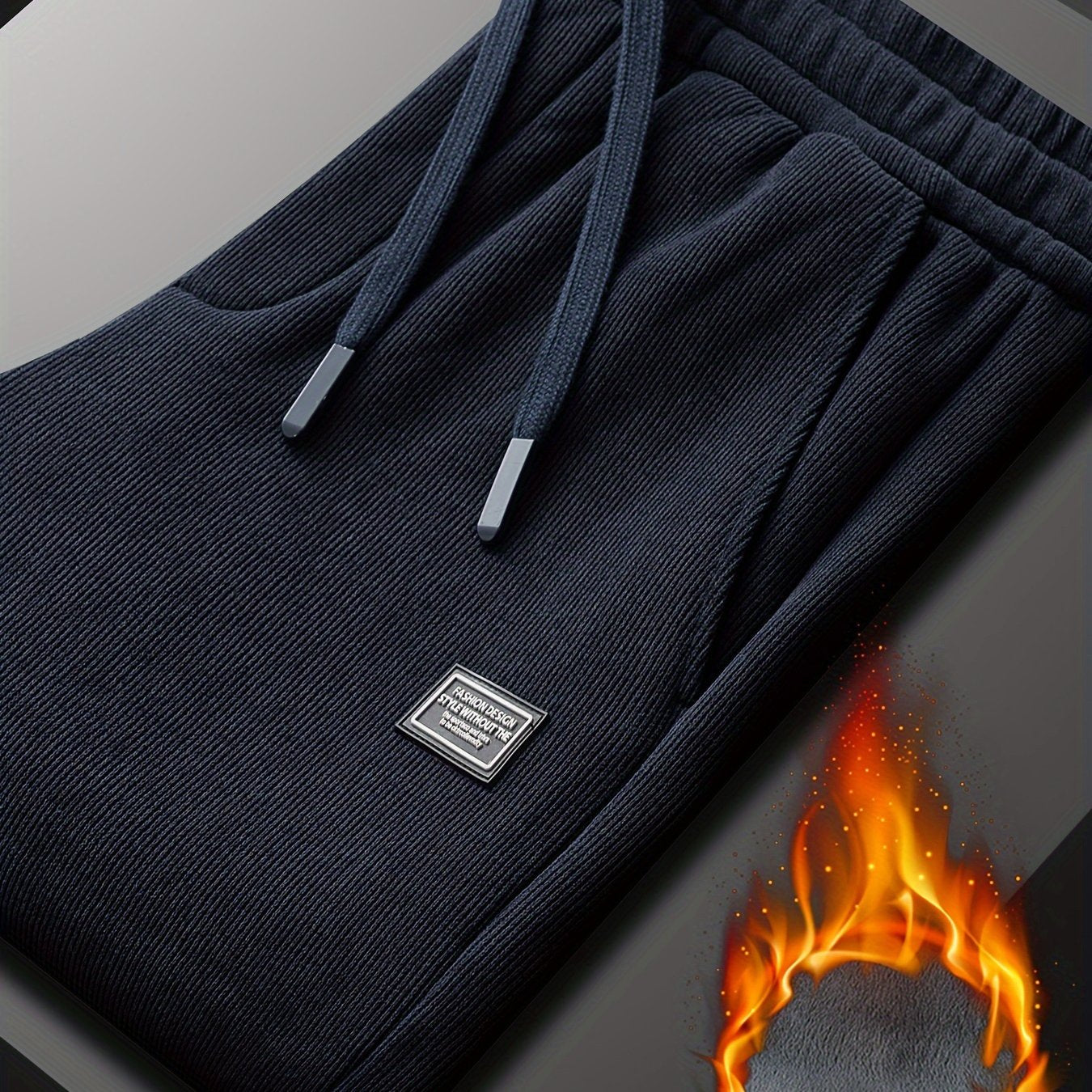 Men's Casual Joggers Polyester Knit Solid Regular Fit Mid Waist Winter Warmth