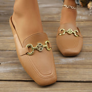Women's Square Toe Slip-On Flats Breathable TPU Casual Shoes with Gold Chain