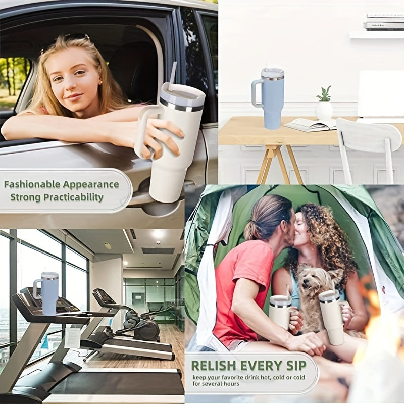 Large Stainless Steel Travel Mug with Straw for Camping School and Sports