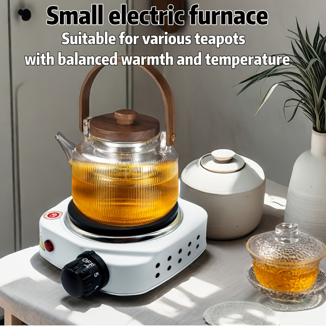 Электрическая обогревающая плита с чайником, чугунная плита, 5 уровней регулировки огня, компактная для дома и кемпинга, 220-240 В
