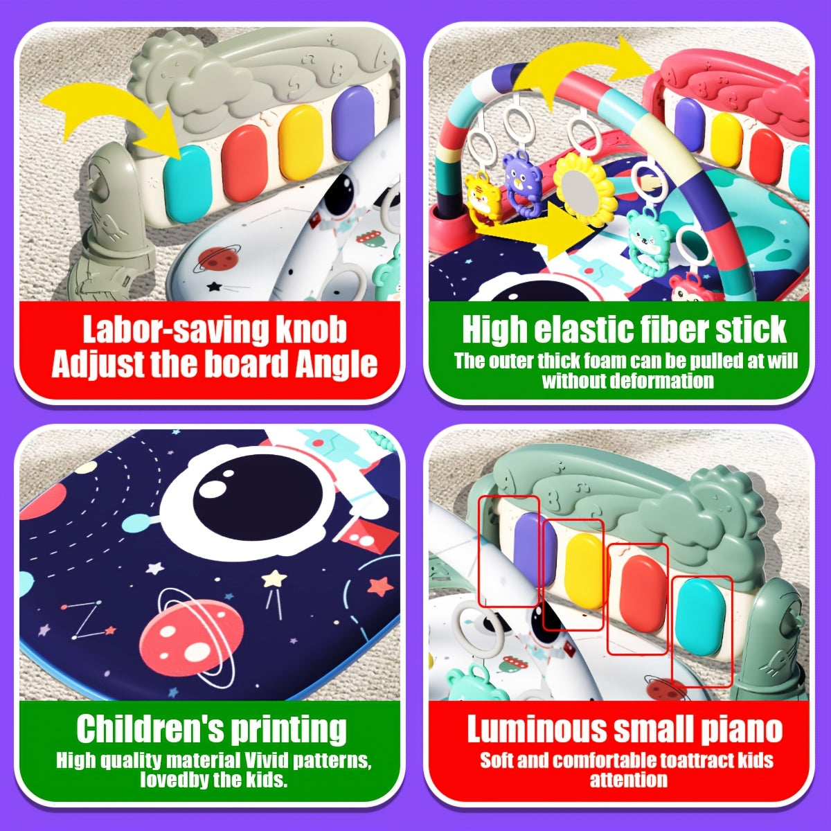 Alfombra de juego musical para bebés con piano y juguetes colgantes para recién nacidos Rojo Azul Verde