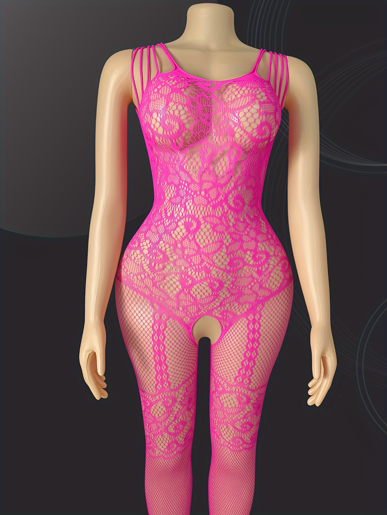Women's High Stretch Floral Lace Sheer Mesh Bodysuit with Open Crotch