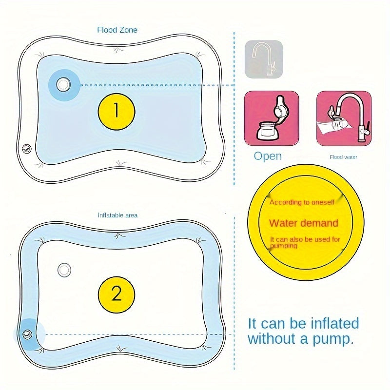 Baby Water Play Mat Inflatable Tummy Time Water Mat for Sensory Development Blue