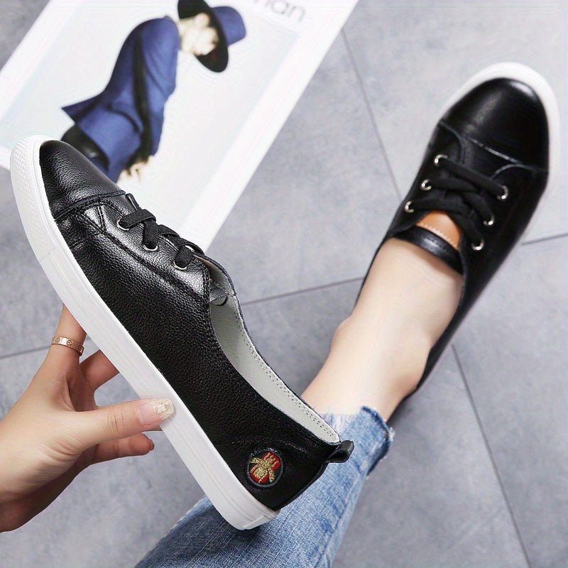 Women Casual Black White Canvas Sneakers with Golden Accents