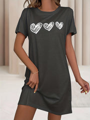 Women's Heart Pattern Sleep Dress Soft Stretchy Short Sleeve Nightgown