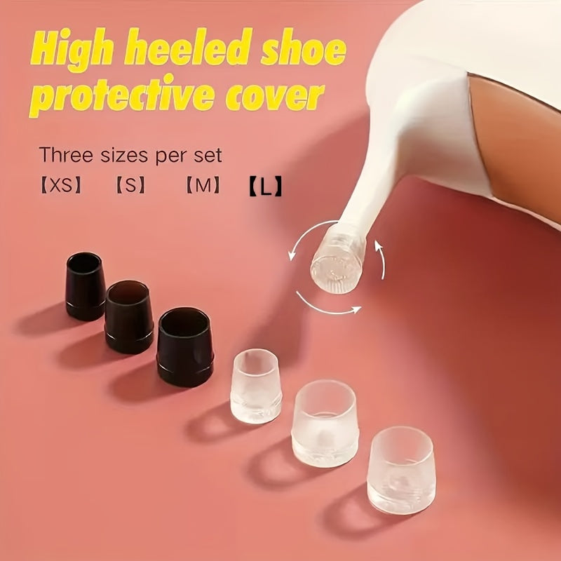 Women's High Heeled Shoe Heel Protectors Transparent Black 16 Pairs