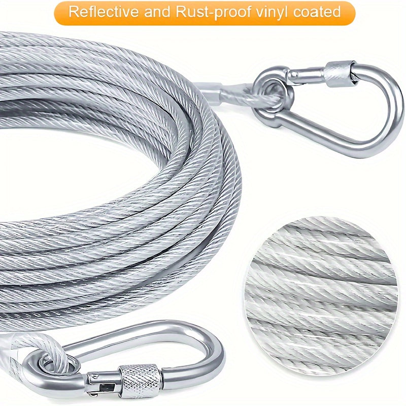 Stainless Steel Dog Tie-Out Cable 113.4 KG Capacity Reflective Swivel Snap
