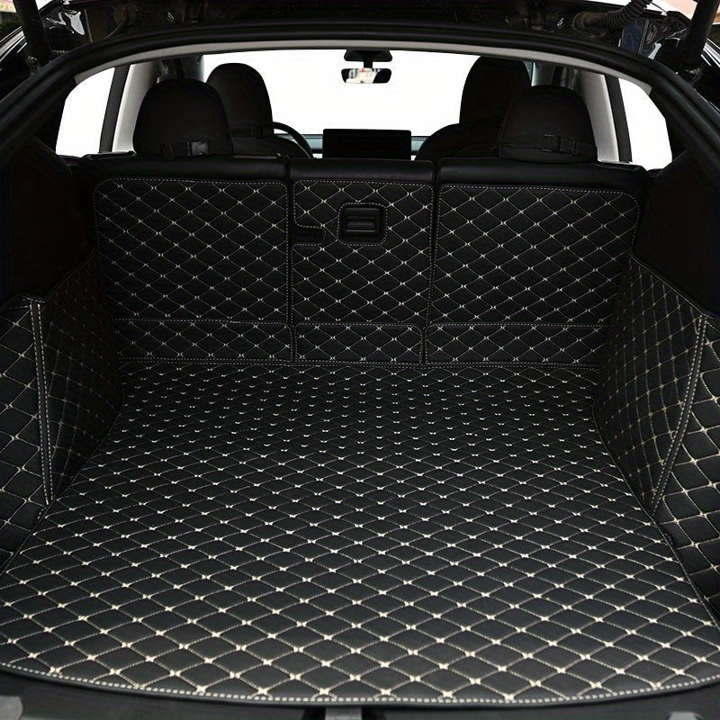Faux Leather Car Trunk Mat Cargo Liner for SUVs Black and White Geometric
