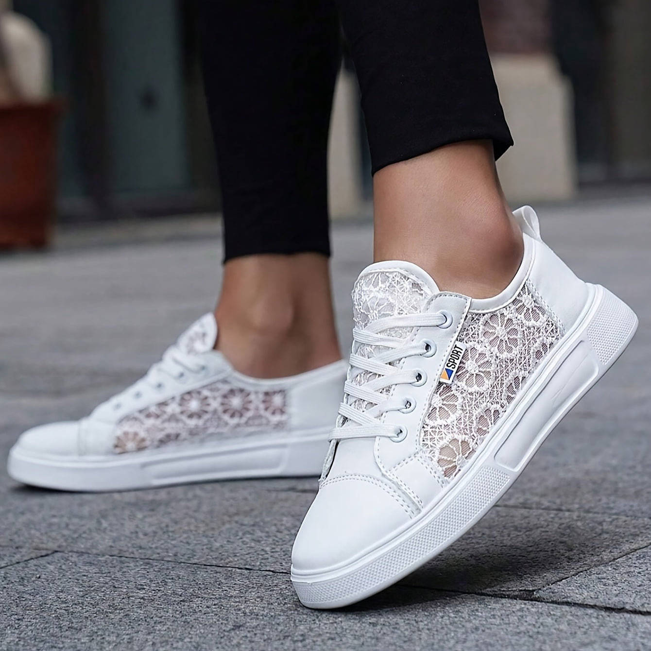 Women's Floral Lace-Up Casual Sneakers Lightweight Breathable Summer Shoes